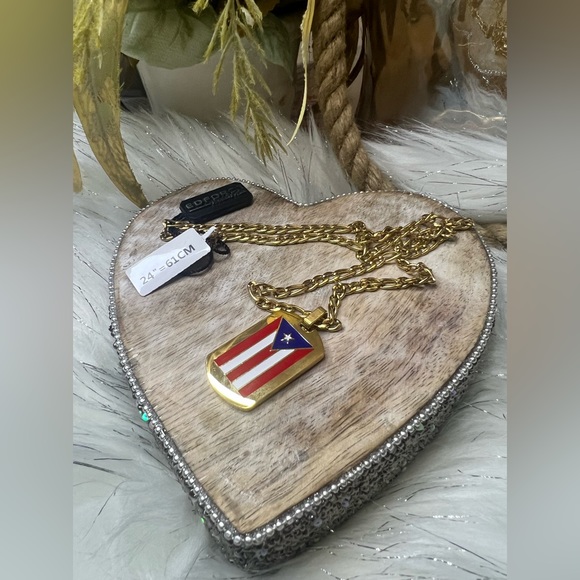 NWT Men's Stainless Steel Puerto Rico Flag Gold Necklace Size 24” =61CM - Picture 4 of 8